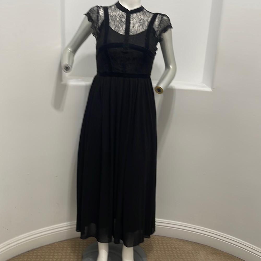 Miusol Maxi Dress Lace Velvet  Trim Black Size L